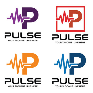 Pulse logo templates with different colored text and symbols  customizable designs icon