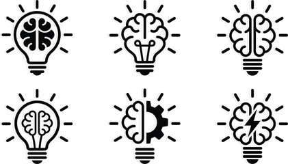 Brain and light bulb vector icons set for idea creativity innovation © Munna graphics