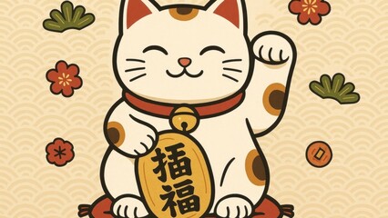 Fototapeta premium Lucky cat waving fortune charm.