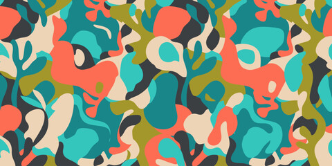 Colorful abstract camouflage pattern background with vibrant organic shapes and modern fluid design © Dhani