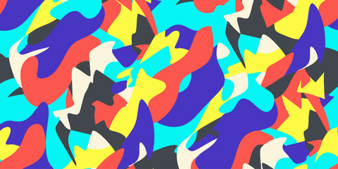 Abstract colorful camouflage pattern background with bright organic geometric shapes vector design © Dhani