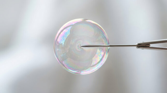 Bubble needle piercing close up transparent delicate future work skills fragile