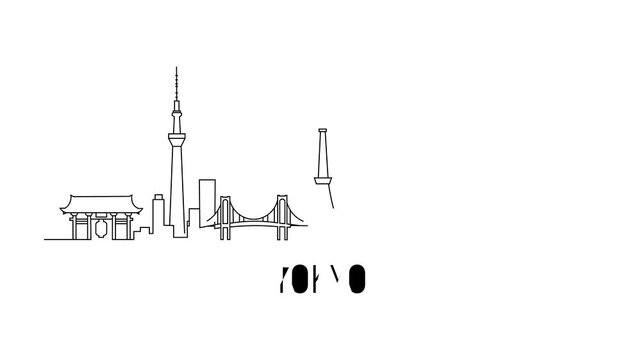 Simple line art depicts Tokyo skyline