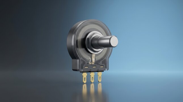 Rotary potentiometer 3D render adjustable control knob component for audio equipment industrial interfaces and electronic instruments