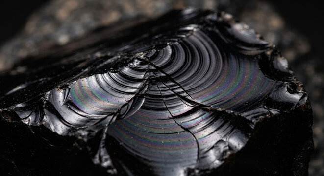 Macro Texture Shot of Broken Volcanic Obsidian Glass Rock