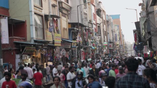 Bengaluru-India-January 6-2026-Crowded Indian market street with heavy pedestrian traffic.