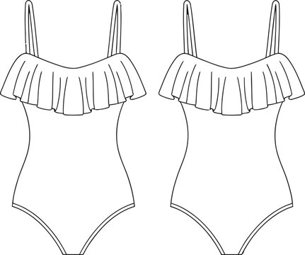 Women's one piece swimsuit fashion tech pack with ruffled shoulder detail