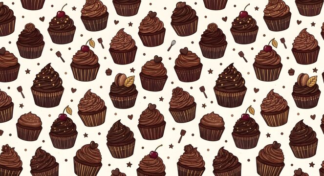 seamless pattern delicious chocolate cupcakes
