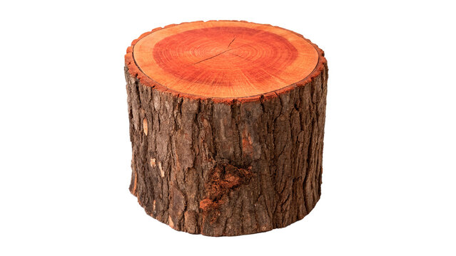 Polished round tree log section with red center isolated on transparent background