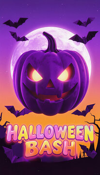 Halloween Bash 3D Purple Pumpkin Party Poster