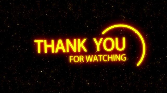 Abstract Thank you for watching  golden text  with particles digital effect cinematic title animation on black background.