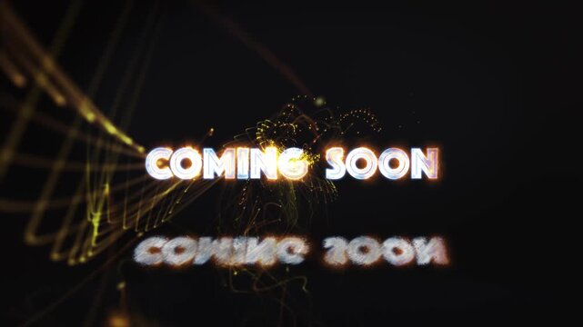 COMING SOON text word gold light animation loop with glitch text effect cinematic title abstract background  . 4K 3D seamless looping Coming Soon effect element for Cinema trailer, Sales Marketing tit