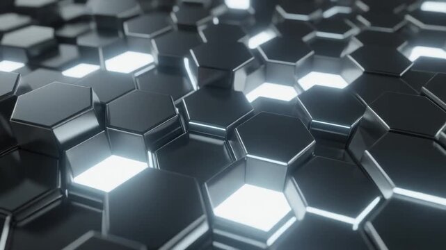 Abstract silver glowing hexagon honeycomb grid background in slow motion
