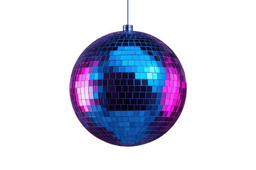 Fototapeta premium Disco ball reflecting vibrant blue and magenta lights, symbolizing party, dance, music, and celebration vibe