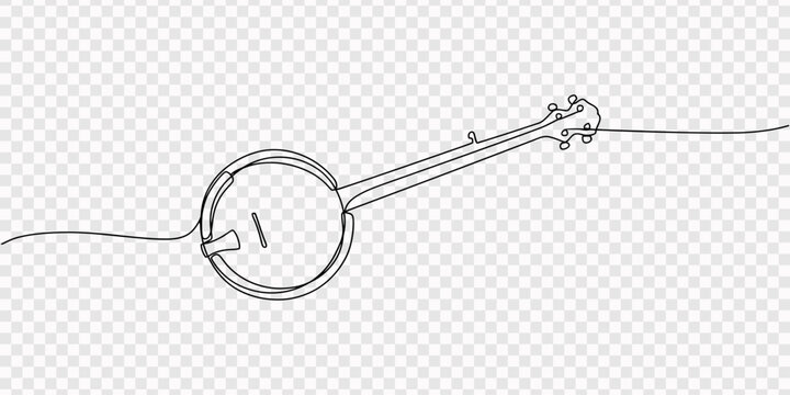 banjo continuous one line drawing, A single line drawing of a banjo. Continuous line phone banjo icon. One line icon. Vector illustration, continuous line drawing banjo music instrument vector 