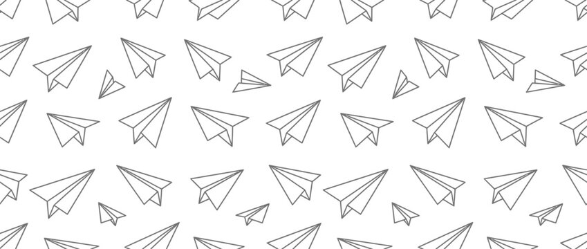 Minimalist seamless pattern of grey paper plane line art