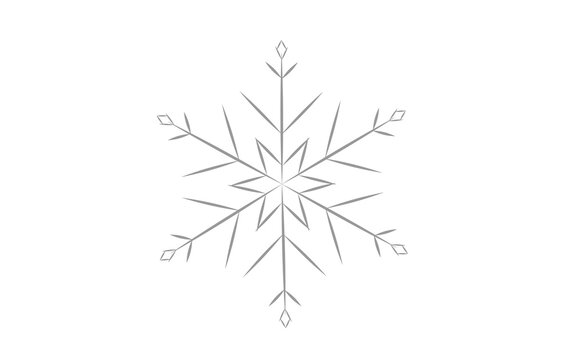 Symmetric thin grey line snowflake vector icon on white backdrop for elegant winter textile patterns, Christmas corporate gift wrap, and festive luxury wedding invitations.