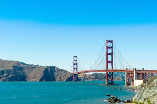 Golden Gate Bridge Across San Francisco Bay Under Clear Blue Sky