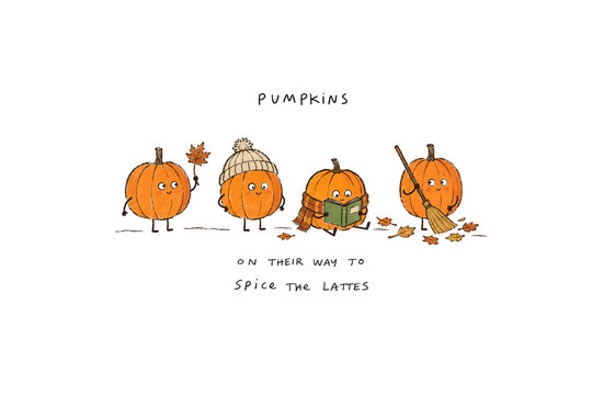 Cute Pumpkins Spice Lattes Fall Sublimation Design