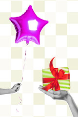 Fototapeta premium Celebration for a birthday with colorful balloon and gift exchange at a joyful party