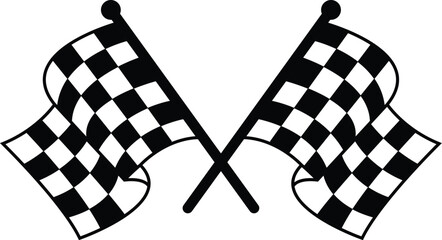 Obraz premium Crossed black and white checkered racing flags icon isolated on white background.