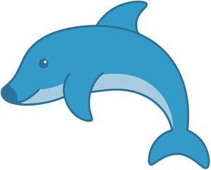 Fototapeta premium Cute Dolphin Transparent PNG, Blue Marine Mammal Mascot Ocean Life Illustration for Kids