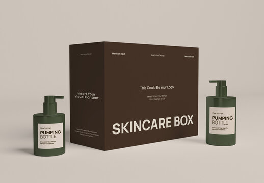 Pumping Bottle Skincare Set Packaging Mockup