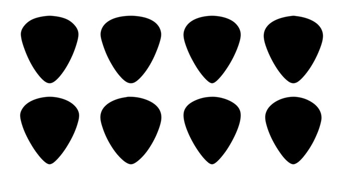 Set of black guitar picks arranged in rows - Two rows of black guitar picks displayed neatly for visual reference or product showcase.