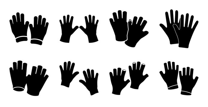Black winter gloves and mittens set collection - Illustrated set of black winter gloves and mittens in various styles, perfect for stock images needing handwear variety.