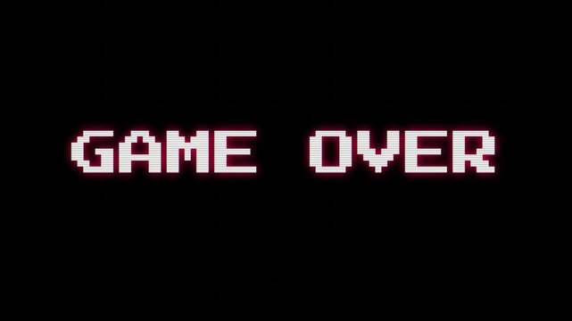 Pixelated Retro Game Over Screen Animation in Multiple Neon Colors.