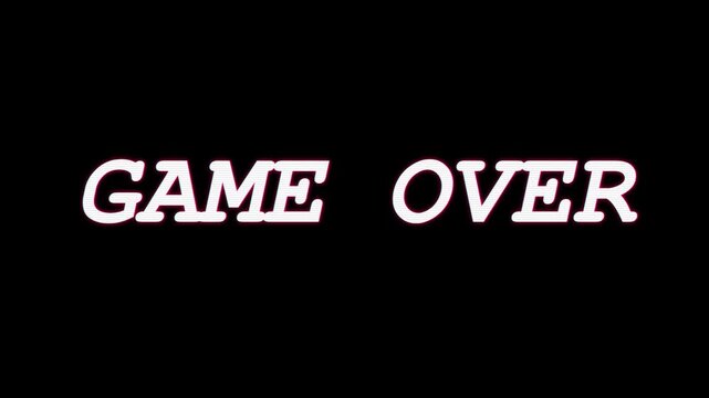 Retro arcade game over screen with classic pixelated typography animation.