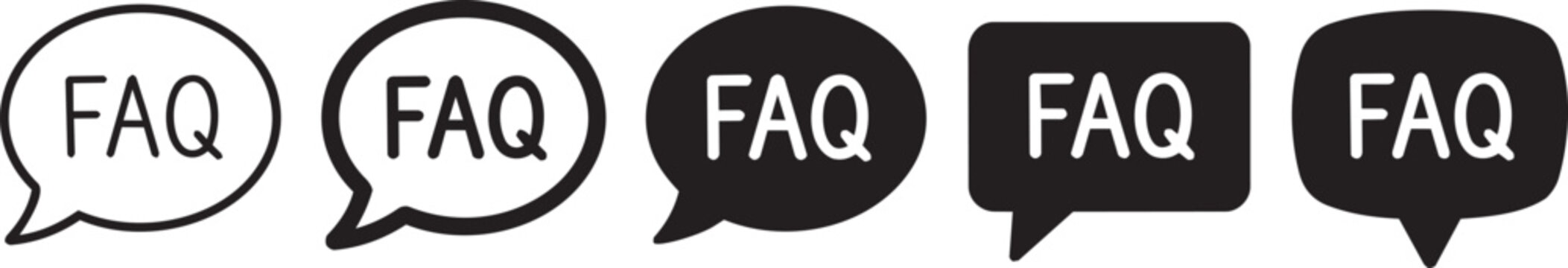 Set of faq speech bubble icons in various shapes and styles set vector. Vector illustration. Set icon. Set vector. Icons.