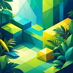 Vibrant tropical foliage with geometric light reflections. © Sumadi