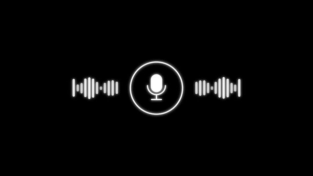 White audio wave symbols pulsing rhythmically on a black background.