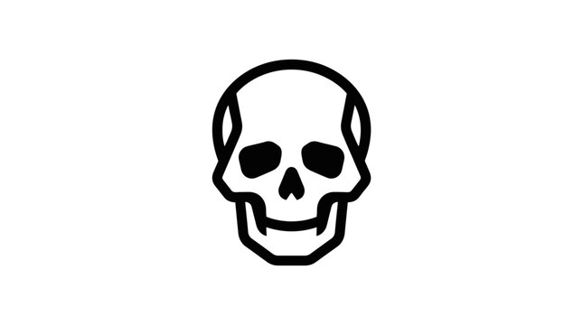 Minimalist skull icon, simple outline graphic symbol on white background