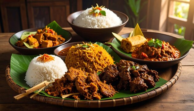 Traditional Indian thali with assorted vegetarian dishes and rice.