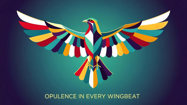Geometric eagle with colorful outspread wings. Symmetrical bird illustration featuring a modern mosaic design. Artistic wildlife concept ideal for branding and luxury graphic design projects.