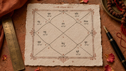 Fototapeta premium Vedic Natal Chart on Table