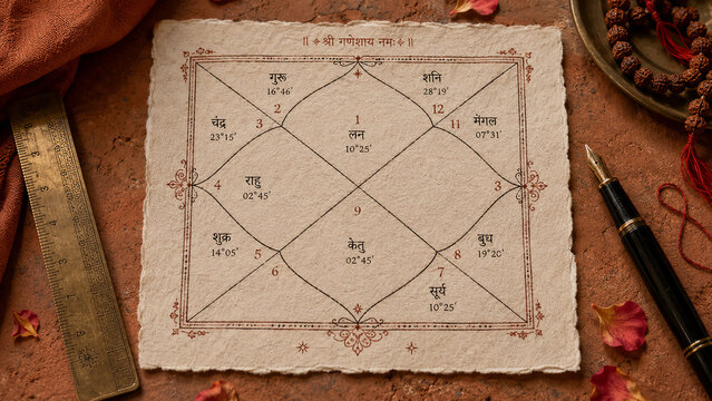 Vedic Natal Chart on Table