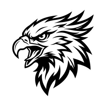 Angry eagle head mascot logo design in black.