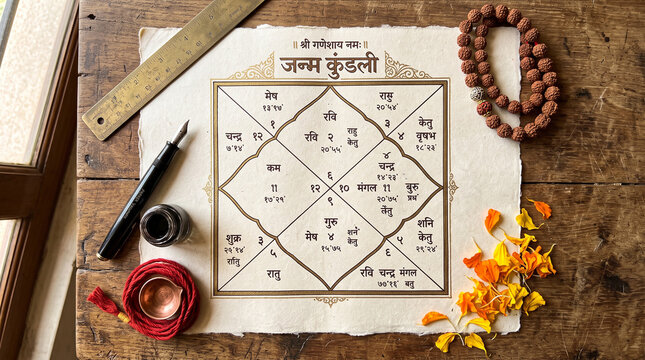 Vedic Natal Chart on Table