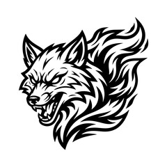 Obraz premium Angry wolf head with fiery mane mascot.