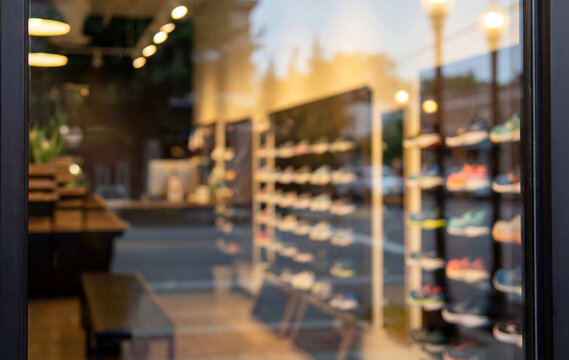 Close-up on a window glass of a running store for a logo Mockup. Generative ai