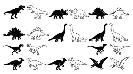 Dinosaur Silhouettes And Line Drawings On White Background © FARISTA