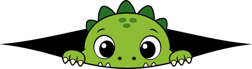 Cute Baby Dinosaur Peeking Behind Banner Cartoon Mascot Animation Loop Flat Vector © Indrart