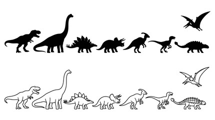 Dinosaur silhouettes on a white background black and white illustration © FARISTA