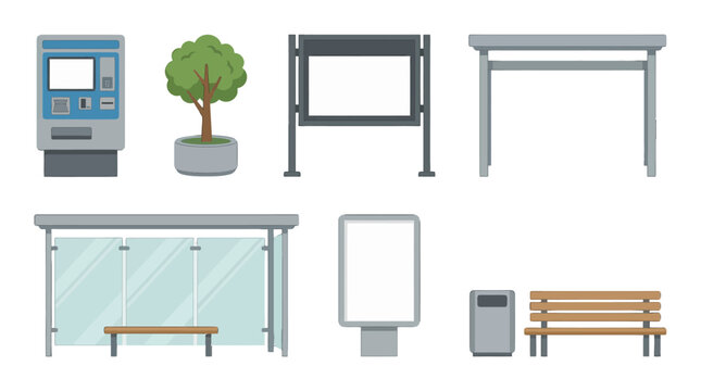 Set of city infrastructure elements for urban landscape design.