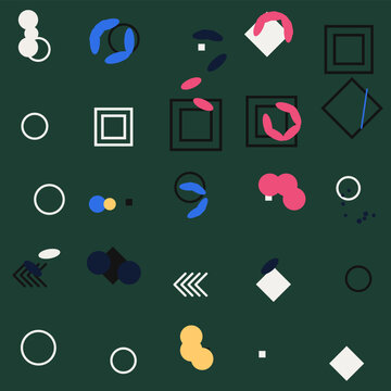 Set of colorful pixel art icons and shapes for game design