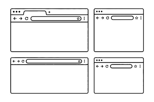 Hand drawn browser window interface outline set