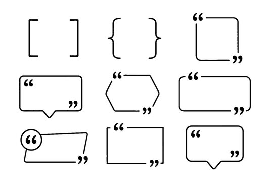 Set of quote bubble and bracket outline frames icons